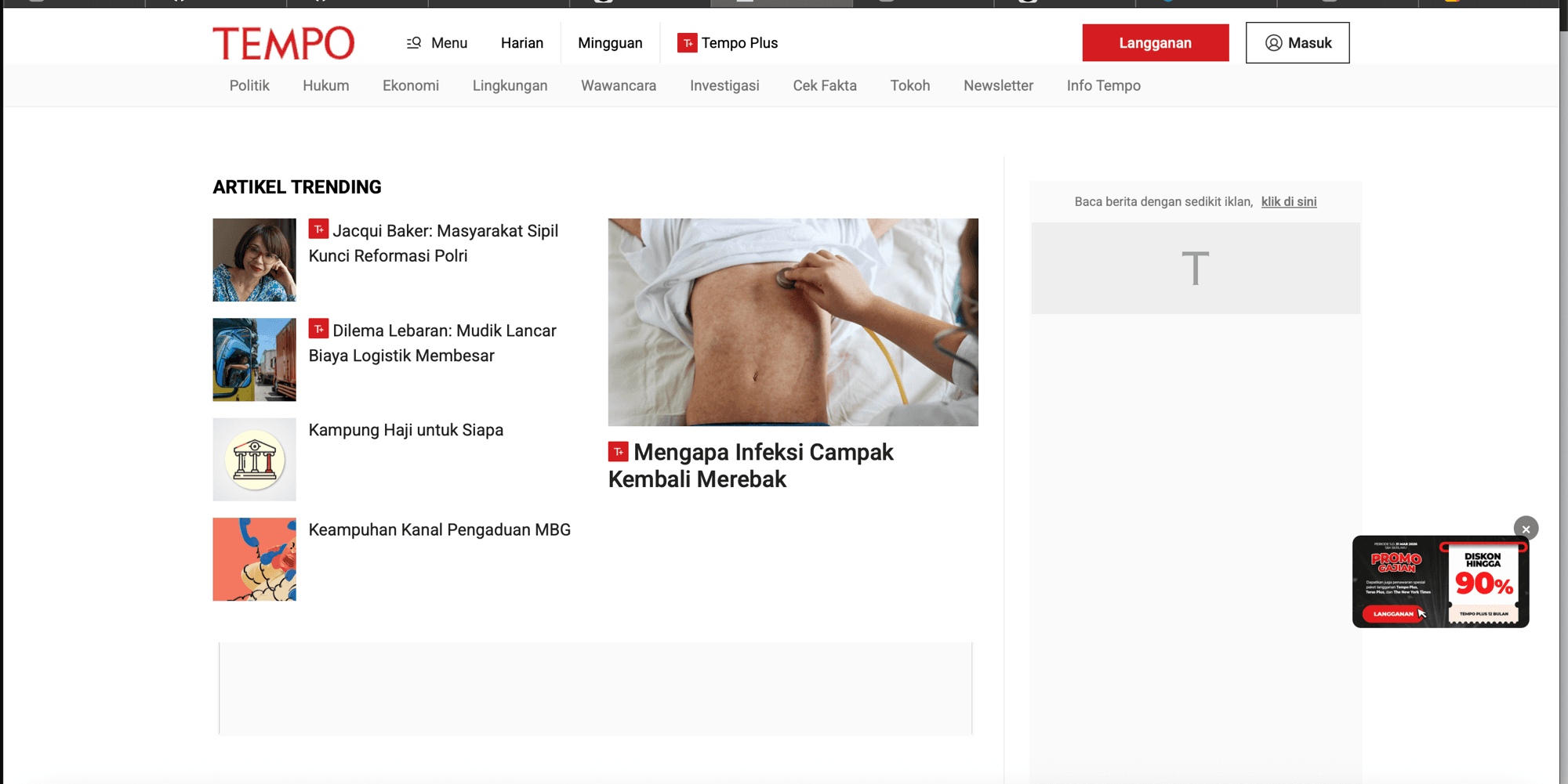 Tempo - section "ARTIKEL TRENDING"